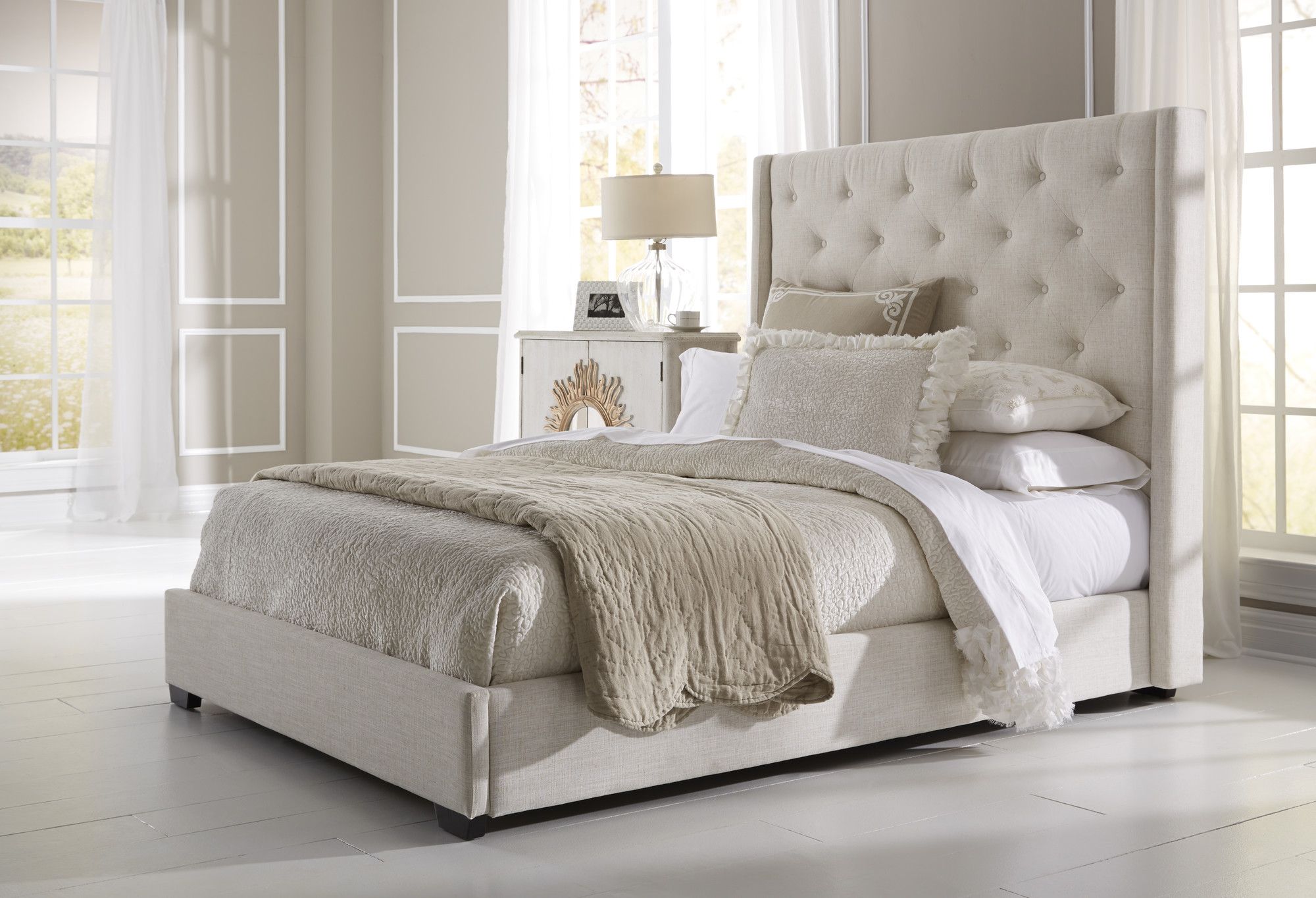 designed white style Emma Wingback Bed Frame