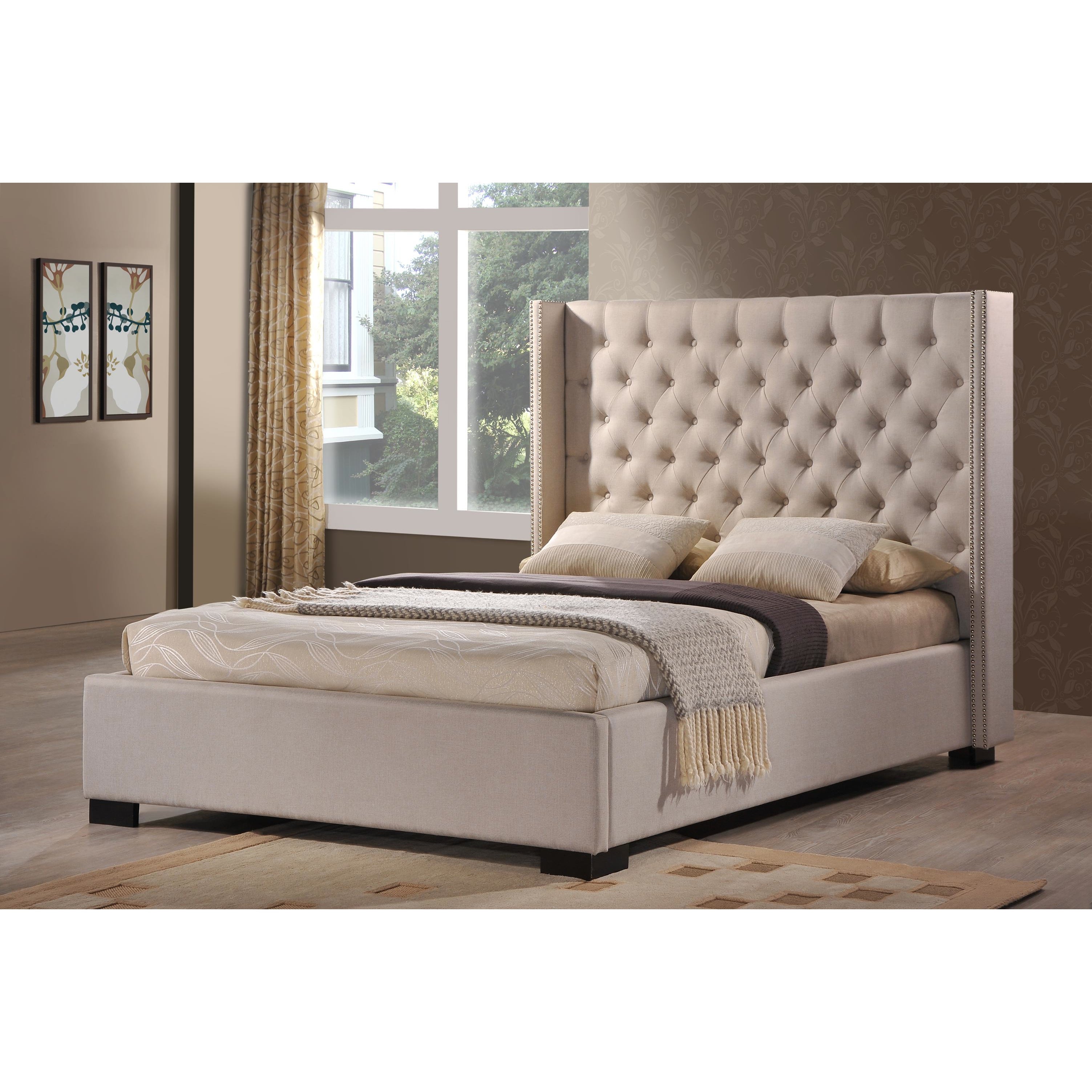 limited cream style Mary Grandeur Studded Wingback Bed Frame